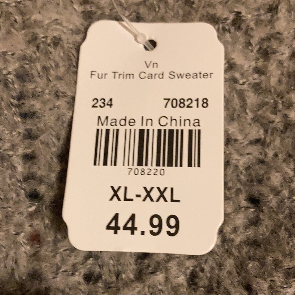 NWT Gray Faux Fur Trim Open Sweater Cardigan XL-XXL - Picture 10 of 12